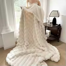 Plaid de luxe, en fausse fourrure de lapin, ultra-doux.